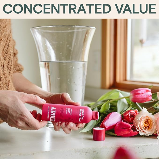 Arber Fresh Cut Flower Food – Floral Preservative & Nutrient Mix for Fresh Cut Flowers – Quick Dip, Vase Spray & Crystal Flower Care – Rose Food & Plant Supplies – 4 fl oz Liquid Formula