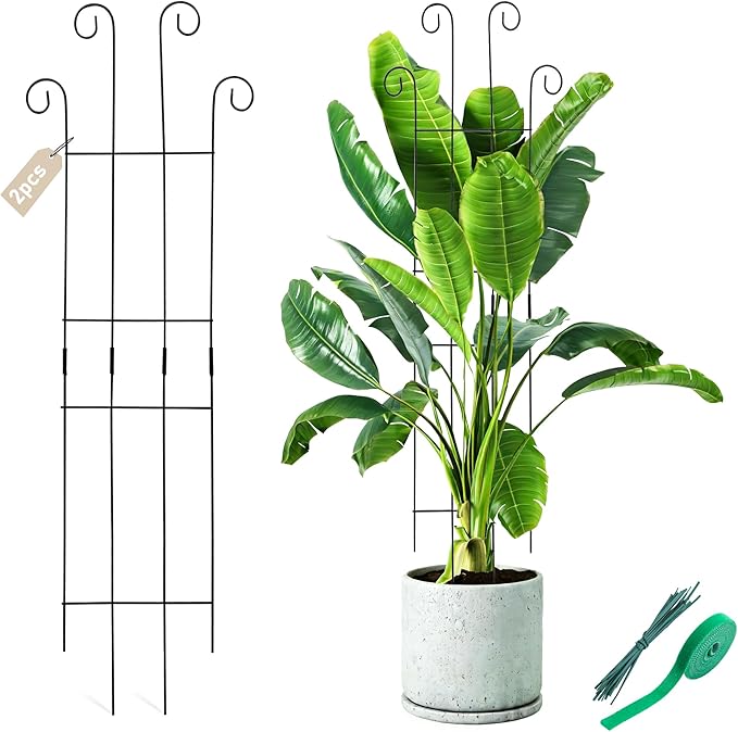 32.6In Metal Plant Trellis for Climbing Plants Indoor, Monstera & Pothos Support Stakes, Tall Expandable Trellis for Potted Plants, Tool-Free Structures, 2 Pack
