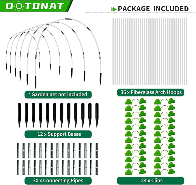 8FT Garden Hoops Grow Tunnel Kit - Rust-Free Fiberglass Frame for Raised Beds, 36pcs - DIY Plant Support for Garden Netting, Vegetable Garden Hoops Kit, Row Covers, and Greenhouse Protection