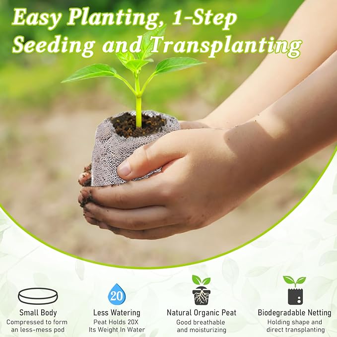 Legigo 100 PCS 30mm Peat Pellets Seed Starter Soil, Compressed Seed Starting Pods Plant Starter Soil Pods Plugs for Seedlings, Peat Pods for Starting Seeds, Herbs Tomatoes Flowers and Vegetables