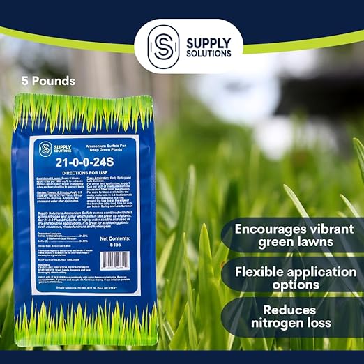 Supply Solutions Ammonium Sulfate Fertilizer 21-0-0 +24% Sulfur for Deep Green Plants - Soil Acidifier for Flowers, Trees, Lawn, Acid Loving - Sulfur for Plants Hydrangea Fertilizer (5 Pounds)