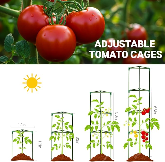 Tomato Cages for Garden&Pots, 2 Pack 50" Plant Support Trellis for Tomatoes, Cucumbers, Beans | Heavy-Duty Steel with Rust-Proof Coating | Garden Stakes for Outdoor Indoor Plants