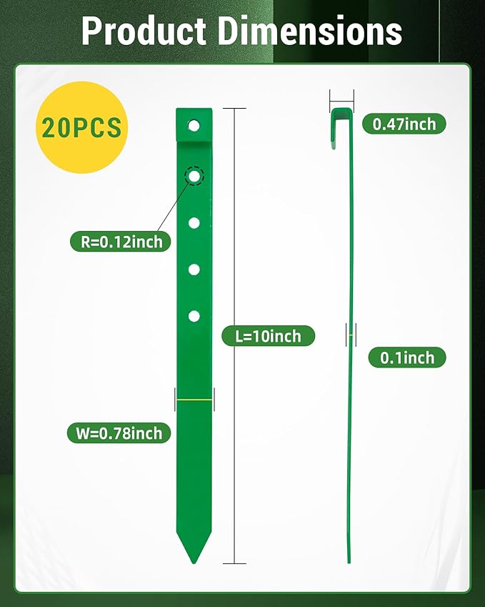 20Pcs Landscape Edging Garden Stakes,10 Inch Metal Garden Stakes,Fence Stakes,Metal Stakes for Edging,Terrace Board,Grass Barrier,Garden Edging Coil (Green1)