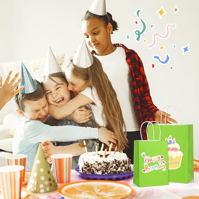 BagDream 8x4.25x10.5 Inch 100Pcs Green Gift Bags Medium, Kraft Paper Bags with Handles Bulk for Welcome Party Favors, Baby Shower, Goody, Treat, Retail, Grocery Paper Sacks
