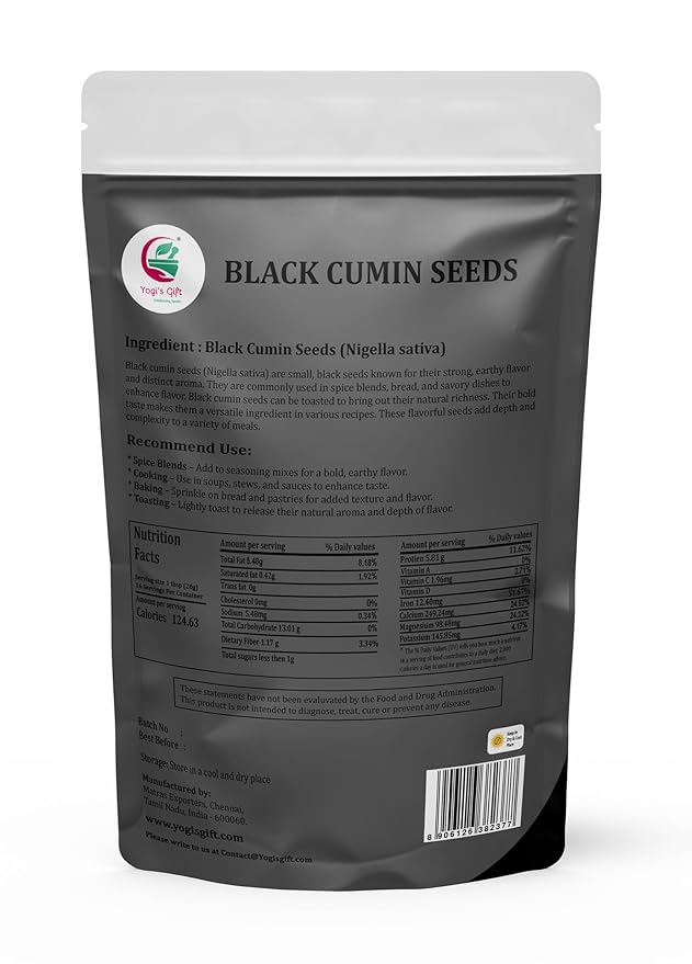 Black Cumin Seeds 1 LB, Nigella Sativa, 100% Pure & Natural, Premium Quality Kalonji Seeds, Perfect for Seasoning, Cooking, Sprouting & Herbal Uses - By Yogi’s Gift®