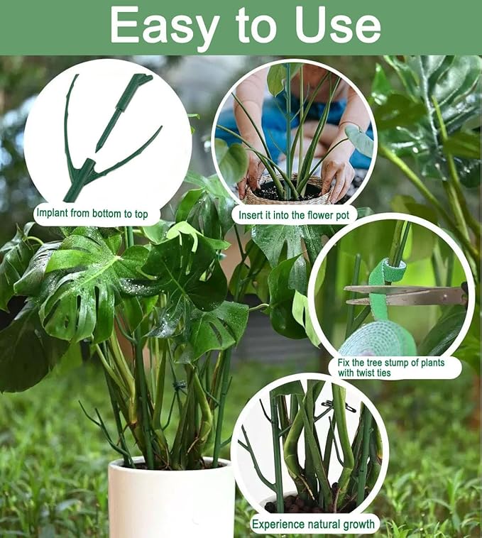 5 Pack Stackable Monstera Plant Support Climbing Plants Support Structures for Indoor Outdoor Plants Plant Holder Stick with Plant Ties for Support Tall Potted Plants