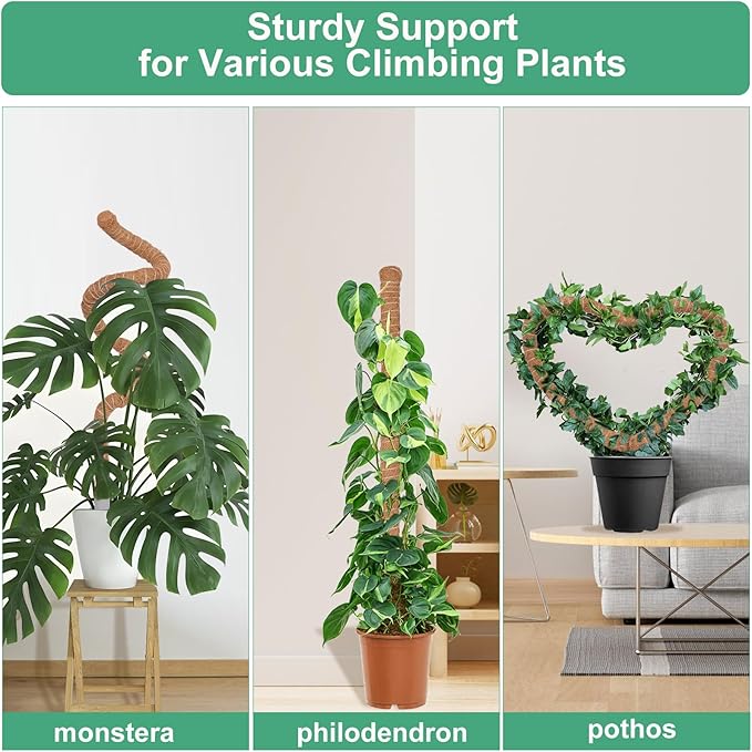 2 Pack Moss Pole, 40 Inch Monstera Plant Support, Moss Poles for Climbing Plants Indoor DIY, Coco Coir Plant Pole Moss Plant Stick Support Stake Kit for Potted Plants, Pothos, Philodendron