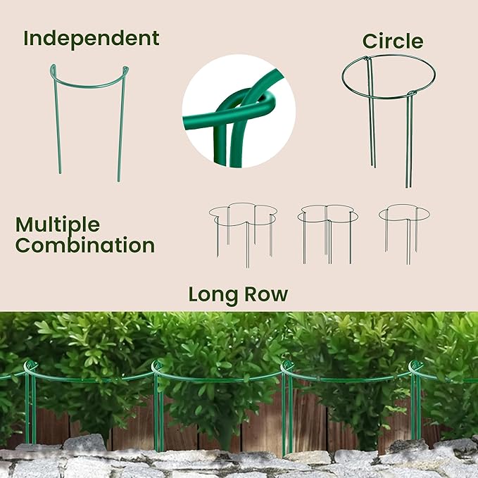 12 Pack Plant Support Stakes – Tall Plant Stakes for Indoor and Outdoor Gardens - Peony Cages and Supports - Cage Rings for Potted Flowers, Peony, Hydrangea, and Rose Bush (10" W x 16" - 24" H)