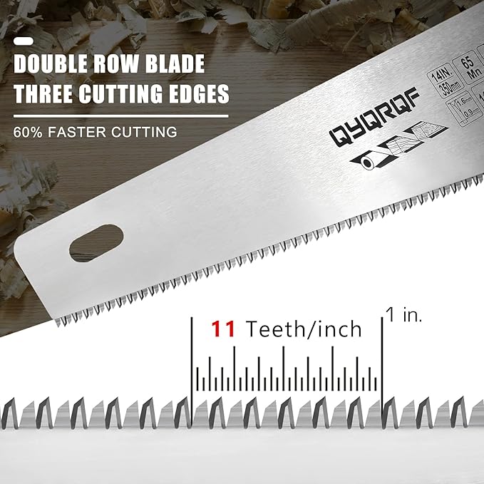 14 in. Pro Hand Saw, 11 TPI Fine-Cut Soft-Grip Hardpoint Handsaw Perfect for Sawing, Trimming, Gardening, Cutting Wood, Drywall, Plastic Pipes, Sharp Blade, Ergonomic Non-Slip Handle (green)