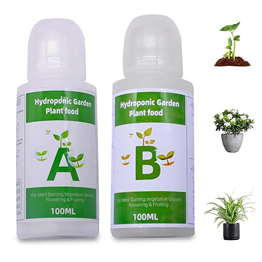 2 Bottles Hydroponic Nutrients 20-23g/ Bottle Hydroponic Plant Food A and B for Indoor Plants, Vegetables, Fruits and Flowers
