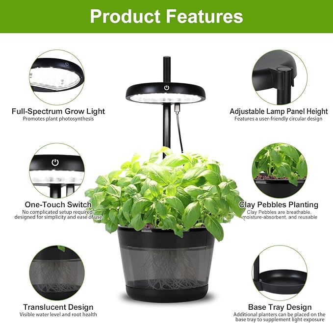 Indoor Clay pellets hydroponic Gardening System with 20-W LED Plant Grow Light.The Translucent hydroponic Growing System for Hydroponic Herbs, Vegetables, Lettuce Harvest on Countertop