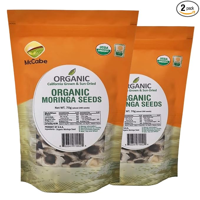 McCabe Organic Sun-Dried Moringa Seeds - Moringa Seeds | Rich with Fiber & Minerals | USDA and CCOF Certified | Product of USA | 70g Pack of 2