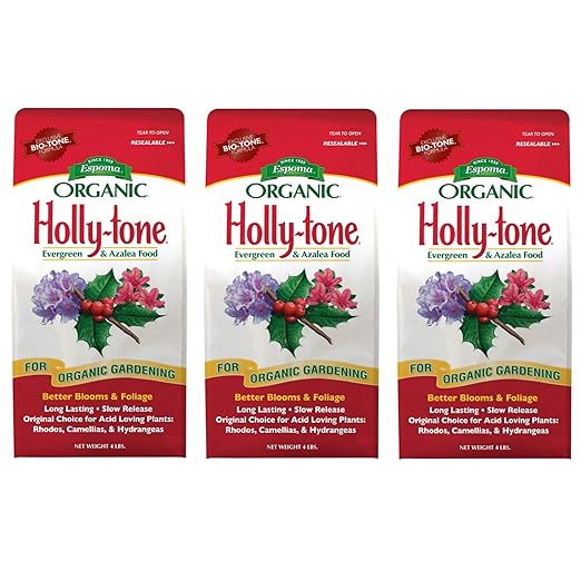Espoma Organic Holly-Tone 4-3-4 Natural & Organic Evergreen & Azalea Plant Food; 4 lb. Bag; The Original & Best Fertilizer for All Acid Loving Plants Including Rhododendrons & Hydrangeas. Pack of 3