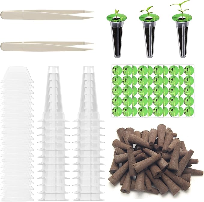 150Pcs Seed Pod Kit for Aerogarden, Anglecai Hydroponics Garden Accessories for Hydroponic Growing System, Grow Anything Kit with 50 Grow Sponge, 50 Pod Label, 24 Grow Basket, 24 Grow Dome, 2 Tweezers