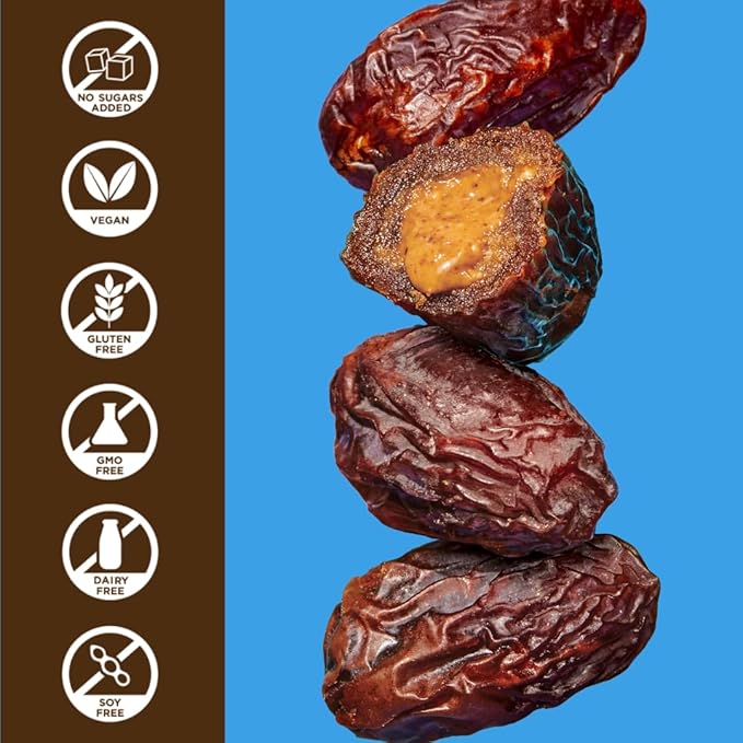 Realsy Peanut Butter Stuffed Medjool Dates, Organic Dates with No Sugar Added, Gluten-Free, Vegan, Good Source of Fiber, Low Glycemic Index, All Natural Healthy Snack, (10 Pack)