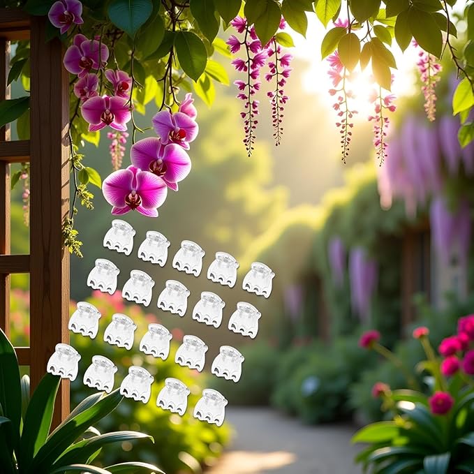 50Pcs Transparent Plant Orchid Clips Flowers Support Clear Fixer for Garden Vine Stem Plants Climbing Clasp Transparent 6 Claws Orchid Clips Plastic Butterfly Plant Support Structures