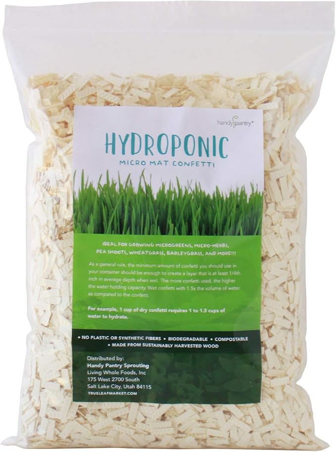 Micro Mat Hydroponic Confetti - 1.5 Lb Bag - Compostable Grow Medium for Microgreens & Wheatgrass - High Water Holding Capacity - 1 Lb Expands to 6.5 Quarts of Growing Media