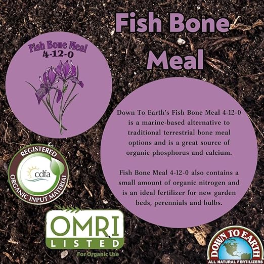 Down To Earth All Natural Fertilizers Organic Fish Bone Meal - High Phosphorus Plant Food for Buds, Bulbs, Blooms, Flower Beds 4-12-0, 1 lb