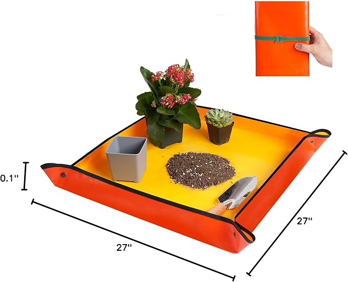 HNXTYAOB Repotting Mat for Indoor Plant Transplanting and Potting Soil Mess Control Portable Succulent Planting Potting Tray Gardening Gifts for Women Men Plant Lover Gifts (Orange 27" x 27")