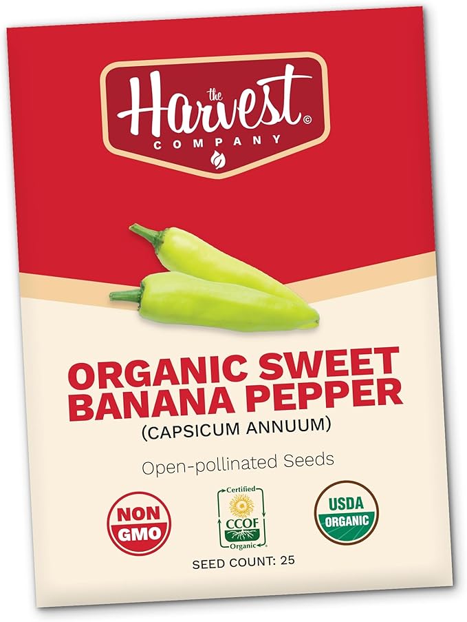 The Harvest Company Organic Seeds Collection – USDA Certified, Non-GMO, Open-Pollinated for Indoor & Outdoor Planting (Sweet Banana Pepper)