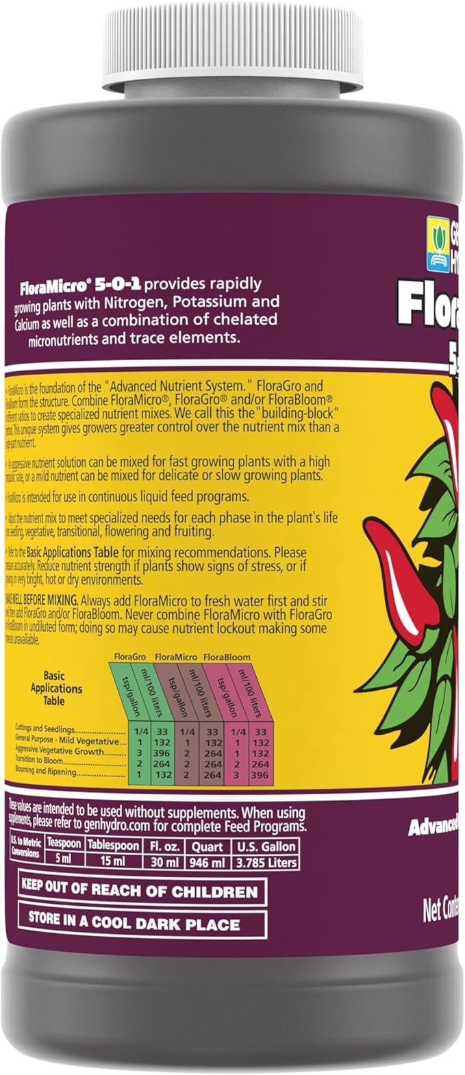 General Hydroponics FloraMicro 5-0-1 Plant Food, Part of FloraSeries Advanced Nutrient System for Plants, 16 oz.