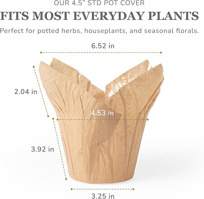 4.5” Plant Pot Covers, Decorative Plant Sleeve for Indoor House Plants, Reusable and Gift-Ready for Potted Flowers, Natural Kraft, Pack of 5