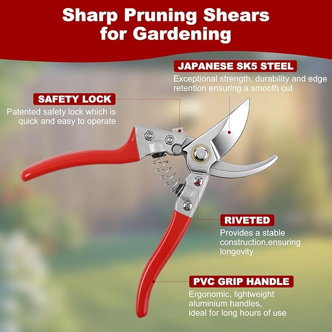 LEEPENK 2 Piece Garden Shears Set: Heavy Duty Pruning Shears with Japanese SK5 Steel Blade & Long Straight Garden Snip,Complete Pruning Shears for Gardening, Tree Trimming, Flower & Herb Cutting