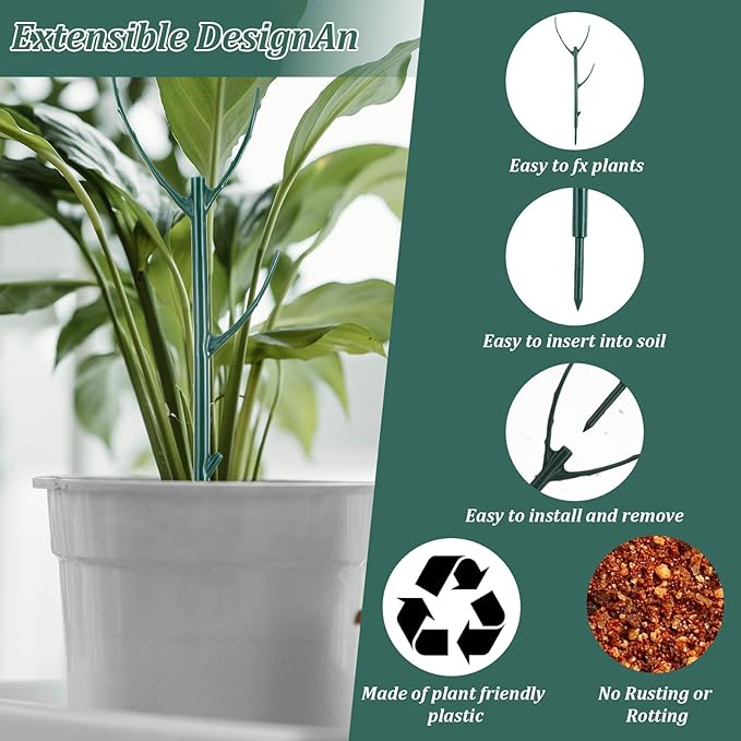 Grevosea 5 Pack Plant Support Stakes, Stackable Monstera Plant Supports for Indoor Outdoor Plants Garden Stakes Trellis for Climbing and Potted Plants Pothos Flowers