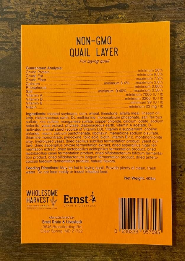 Wholesome Harvest Non-GMO Quail Layer Feed 26% - Premium 10 lb Food for Laying Birds, Button Food