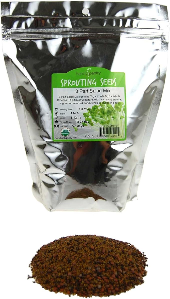 Handy Pantry Organic Salad Sprouting & Microgreens Mix – 2.5 LB – Non-GMO, High-Germination Blend of Alfalfa, Broccoli, Lentil, Mung Bean & Radish Seed – Fresh, Crisp Sprouts & Nutritious Micro Green