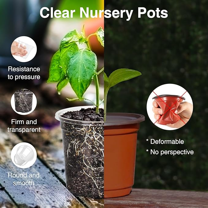 Bonviee 36 Packs 7/5/4/3.5 Inch Clear Nursery Pots for Plants, Reinforced Clear Nursery Pots with Drainage Hole,Transparent Plastic Plant Pot Seedling Planter Seed Starter Flower