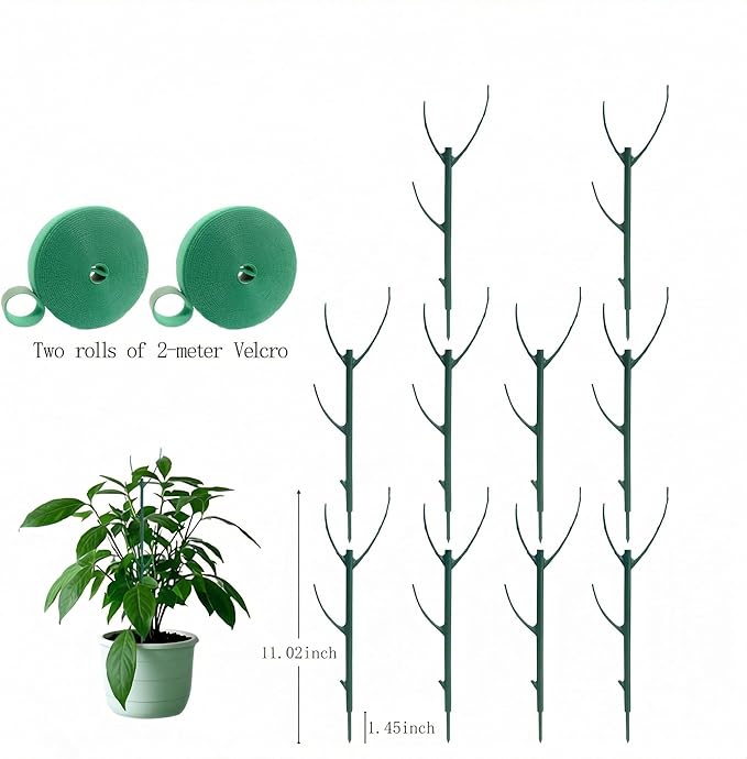 10 Pack Stackable Plant Support Stakes, Adjustable Mini Trellis for Potted Plants, Monstera Plant Support for Indoor Outdoor, Twig Trellis for Flowers & Climbing Vines, Green, 11.02 Inch