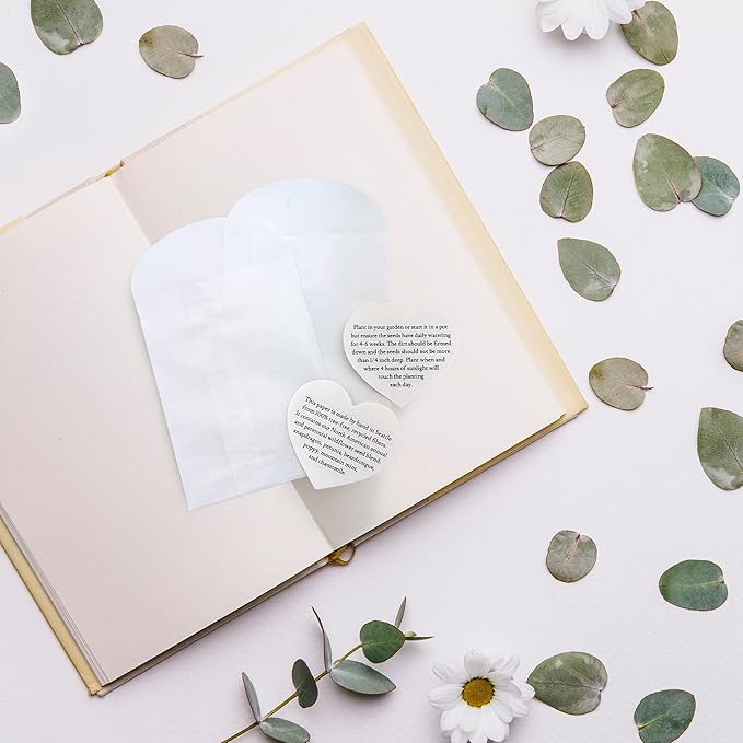 Seed Bloom 24 Sets of Heart Planting Guide with Glassine Envelopes – Perfect for Seed Paper Products, Wedding Favors, and Gift Sets