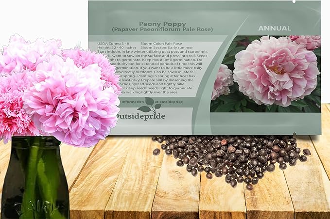 Outsidepride Peony Pale Rose Poppy Seeds for Planting - 10,000 Pcs Annual, Drought-Tolerant & Easy to Grow Wildflower Seeds with Vibrant Light Pink Blooms for Landscaping, & Pollinator Garden