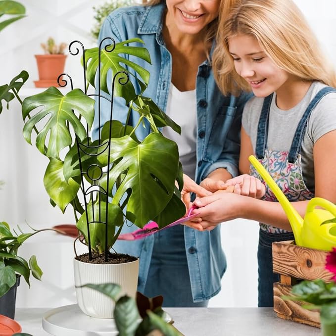 2 Pack Monstera Plant Support Stakes, 33in Metal Plant Trellis with Garden Twist Tie for Climbing Plants Indoor Outdoor Potted Tall Pothos Monstera