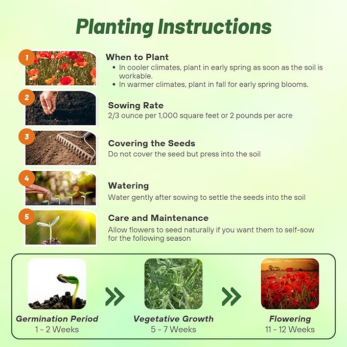 Outsidepride Red Poppy Seeds for Planting - 1 lb. Annual, Drought-Tolerant & Easy to Grow Wildflower Seeds with Vibrant Red Blooms for Landscaping, & Pollinator Garden