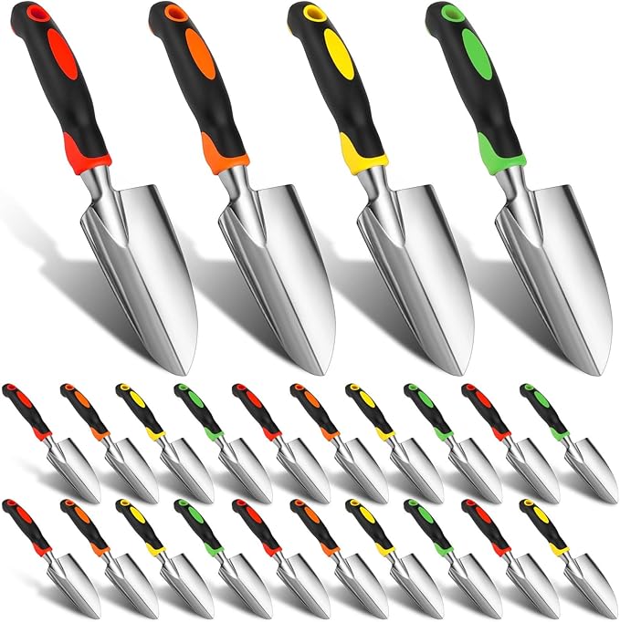12 Pcs Garden Shovel Aluminum Alloy Heavy Duty Trowel Small Digging Shovels Metal Hand Trowel Spade with Soft Handle for Garden Lawn Yard Planting Tool (Wide Shovel,Yellow,Green,Orange,Red)