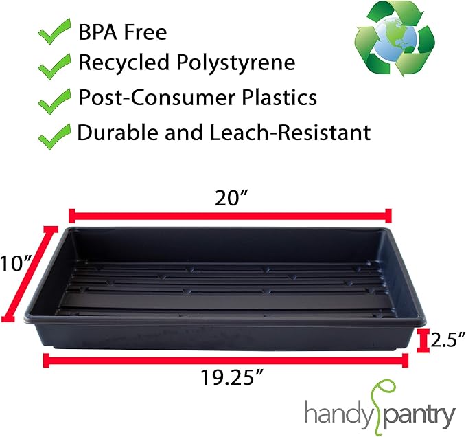 10-Pack 1020 Garden Growing Trays without Drain Holes - 10" x 20" Plastic Plant Trays No Holes - Wheatgrass Sprouting Tray, Microgreens Seed Tray, Hydroponic Trays, Nursery Flats, Greenhouse Supplies