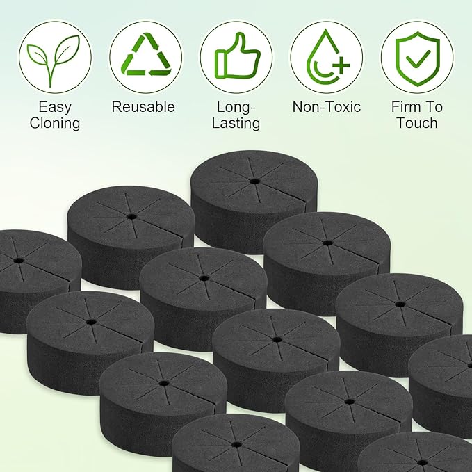 60-Pack Cloning Collars Inserts, Hydroponics Sponge Systems Cloning DIY Foam Cloner Inserts Fits 2" Net Pots for Hydroponic/DIY Cloner/Clone Machines/Plant Germination [Black]