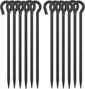 16 Inch Rebar Ground Stakes with Loop 1/2 inch Diameter Steel Tent Stakes (12 pcs), Heavy Duty Tree Stakes and Supports, Dog Tie Out Stakes, Metal Spikes for Outdoor Camping and Yard, Black