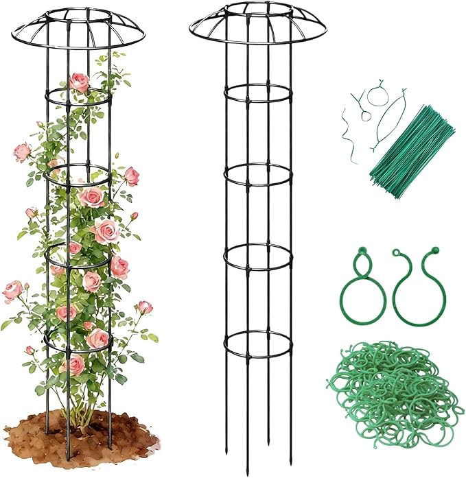 Garden Trellis for Climbing Plants Outdoor - Unique Mushroom Top Round Trellis for Indoor Potted Plant - 64" Tall Rustproof PE Coated Metal Pipe Obelisk Support Ivy Vine Rose Grape Vegetable