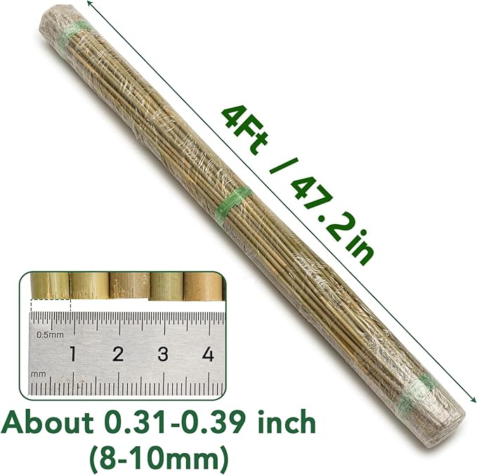 65 Pcs Bamboo Plant Stakes 4 Feet, Oltara Natural Bamboo Sticks Garden Stakes for Climbing Plants Support, Potted Plants, Tomatoes, Beans, Flowers, Trees