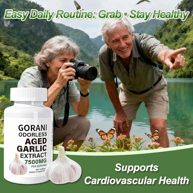 Gorani Odorless Aged Garlic Extract Capsules 7500mg, 200 Softgels, GMP-Certified, Garlic Supplements