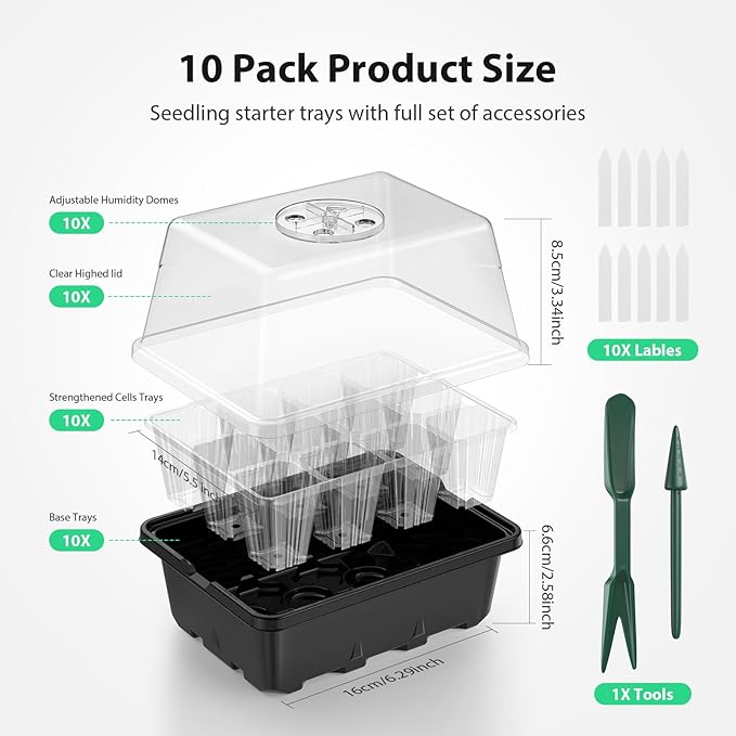 Seed Starter Tray, 20PCS Seed Starter Kit, Seedling Starter Trays with Heightened Lids for Seed Staring, Indoor Gardening Plant Germination Trays (12 Cells per Tray) Black