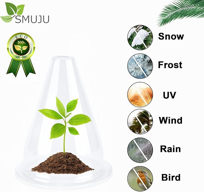 【12 Pieces】 Garden Cloches for Plants, Plant Covers Plant Protectors Transparent Bell Jar Cloches to Protect Plants from Birds, Slugs, Frost, Freeze Weather, 7.8" D x 9.4" H, Transparent