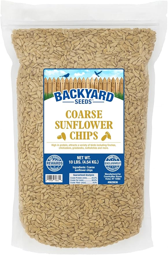 CountryMax Coarse Sunflower Hearts Bird Seed Kernels – Premium No-Shell Feed for Wild Birds, Mess-Free, High-Energy Nutrition (10 Pounds)