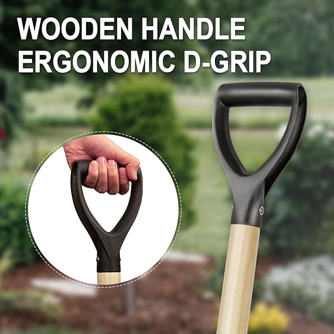 Shovel for Digging,Round Shovel, Garden Tool with D-Handle, 41 Inches in Overall Length, Wooden Handel Garden Shovel,Beach Shovel, Car Snow Shovel