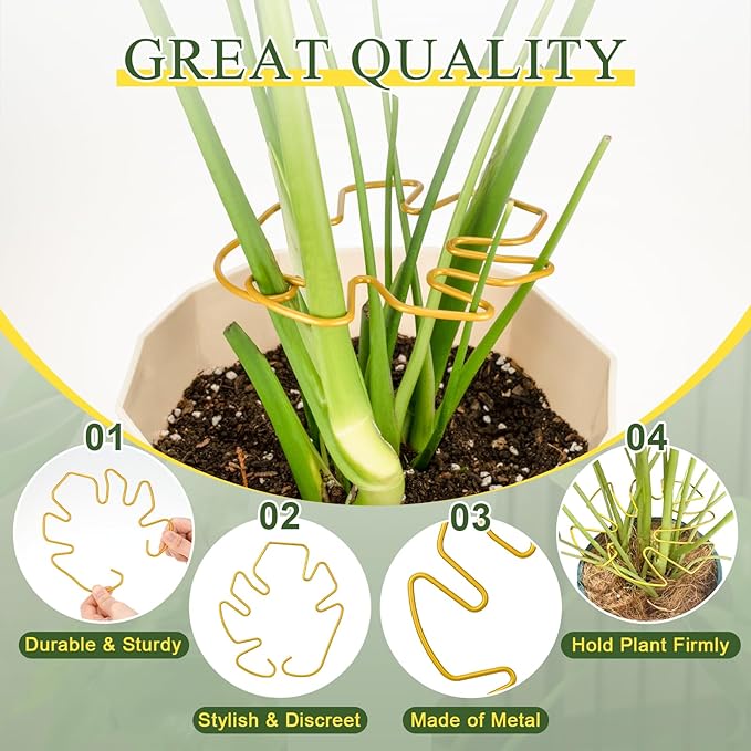 Monstera Plant Support 5 Pack, Plant Supports for Indoor Plants, Metal Plant Stem Holder Large Plant Support Ring for Climbing Plants Stem Stabilizer Moss Pole Growth