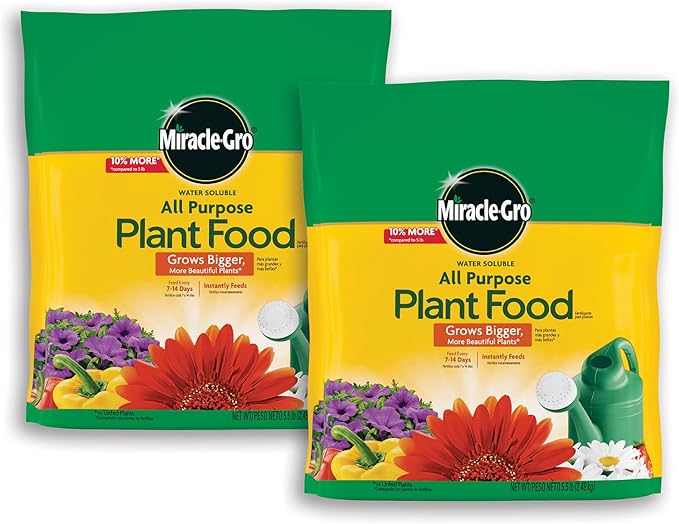 Miracle-Gro Water Soluble All Purpose Plant Food - Fertilizer For All Indoor or Outdoor Plants including Roses, Flowers, Vegetables, Houseplants, Trees, and Shrubs, 5.5 lbs. (2-Pack)