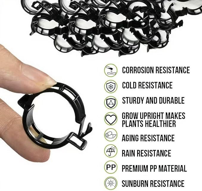 Plant Support Clips Plastic Tomato Clips Plant Clips for Climbing Plants Clear Grape Tomato Vine Trellis Clips for Garden Vegetables Plants Flower Grow Fixing (300, black)